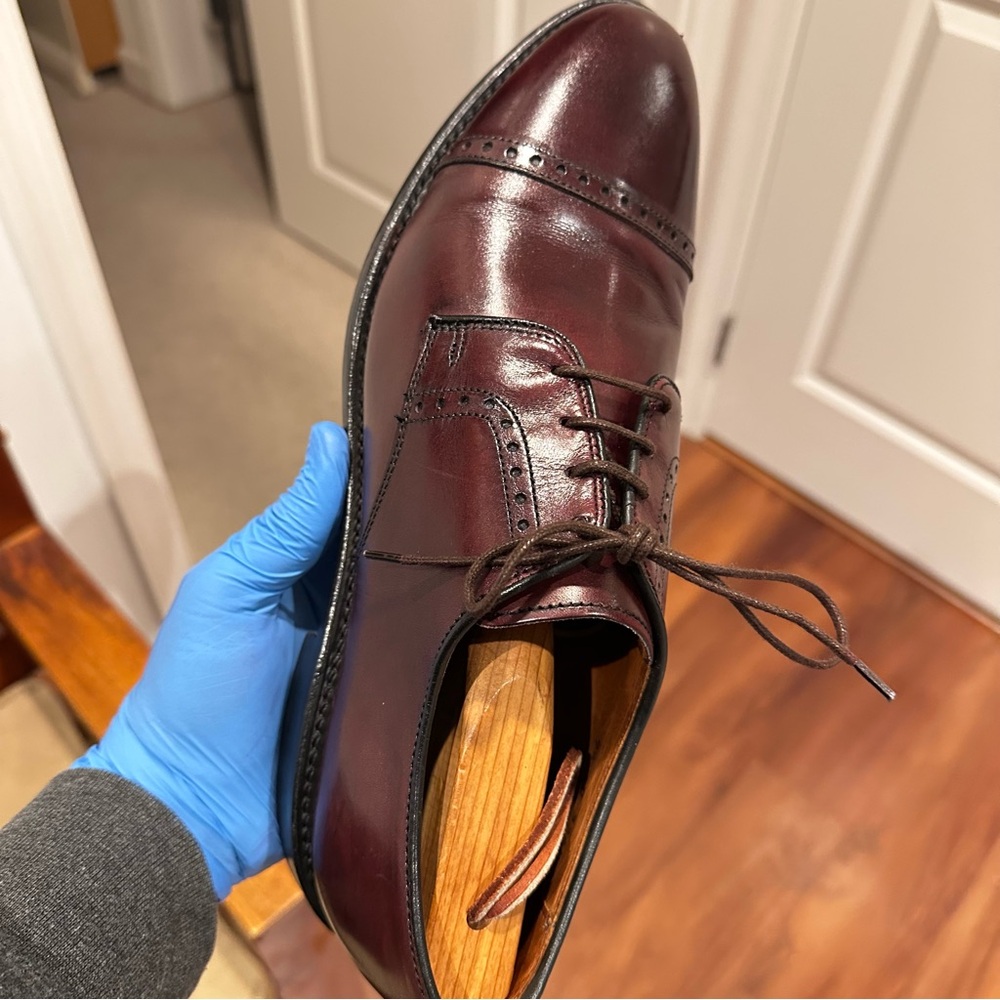 Allen Edmonds Burgundy Leather Cap-Toe Derbys - Picture 12 of 15